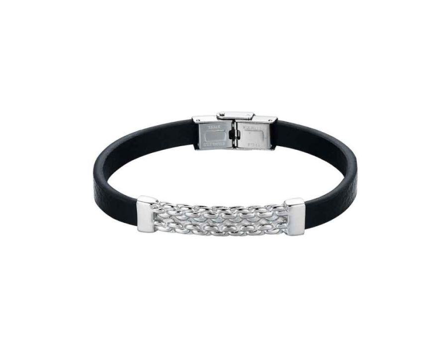 Pulsera de Caballero Acero Cadena y Cuero 8 mm - Mr Jewel
