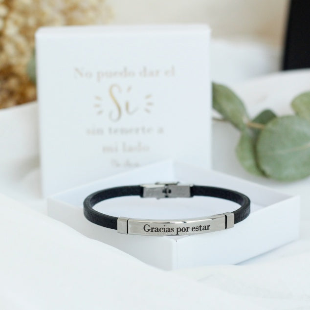 Pulsera Acero y Cuero GRACIAS POR ESTAR-Be Love