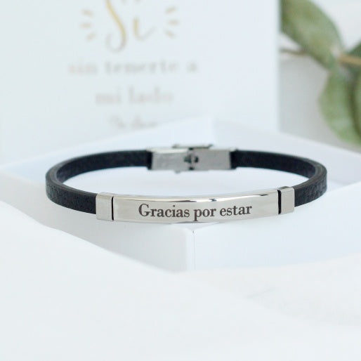 Pulsera Acero y Cuero GRACIAS POR ESTAR-Be Love