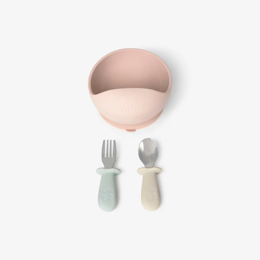 Set de Bowl y Cubiertos Rosa de Silicona y Acero Inoxidable - TOUS BABY