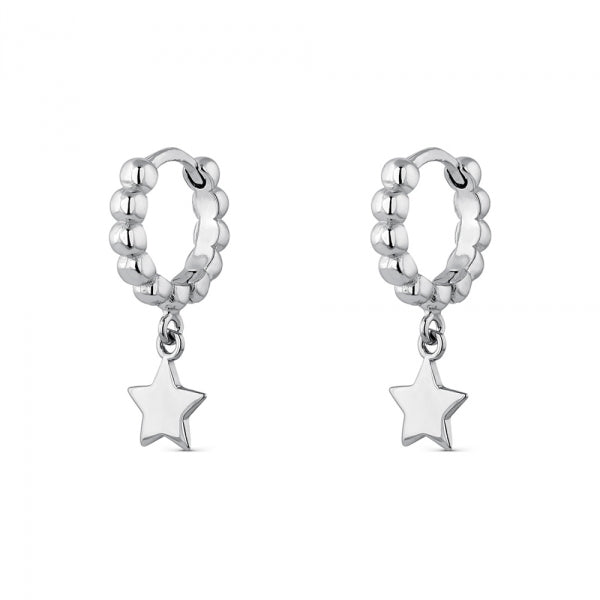 Pendientes Estrellas con Aro de Bolitas- Plata 925