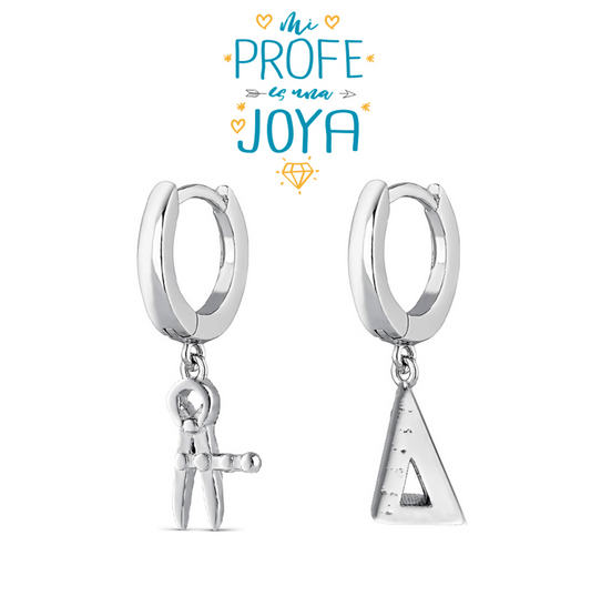Pendientes de Plata con Aro Compás y Cartabón