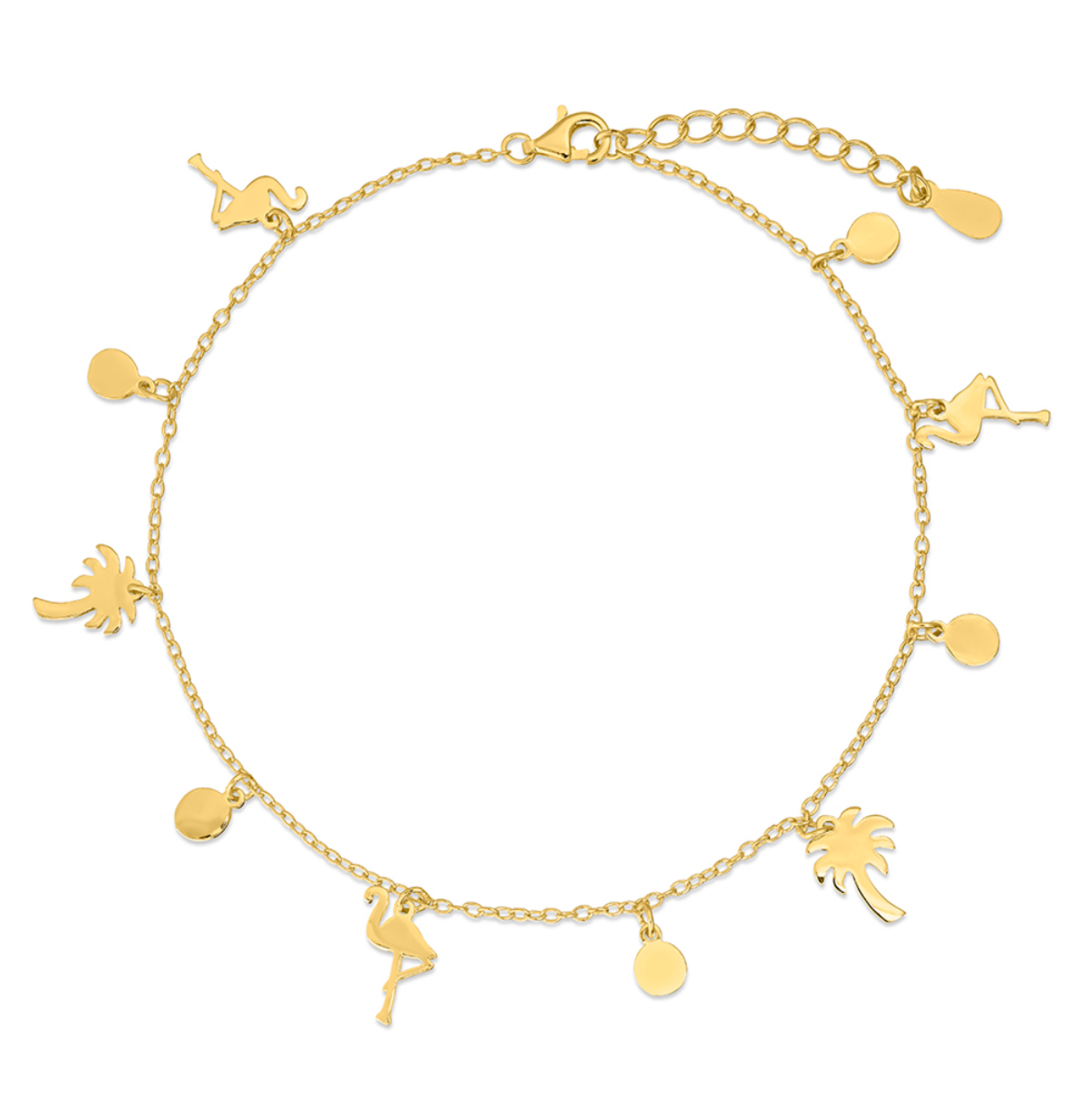 Tobillera Plata Chapado Oro- Flamencos y Palmeras