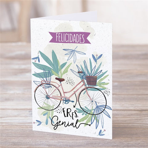 Postal - Felicidades, eres genial (bicicleta)
