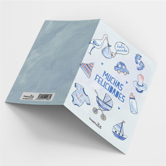 Postal - Hola Mundo. Muchas felicidades (Azul)