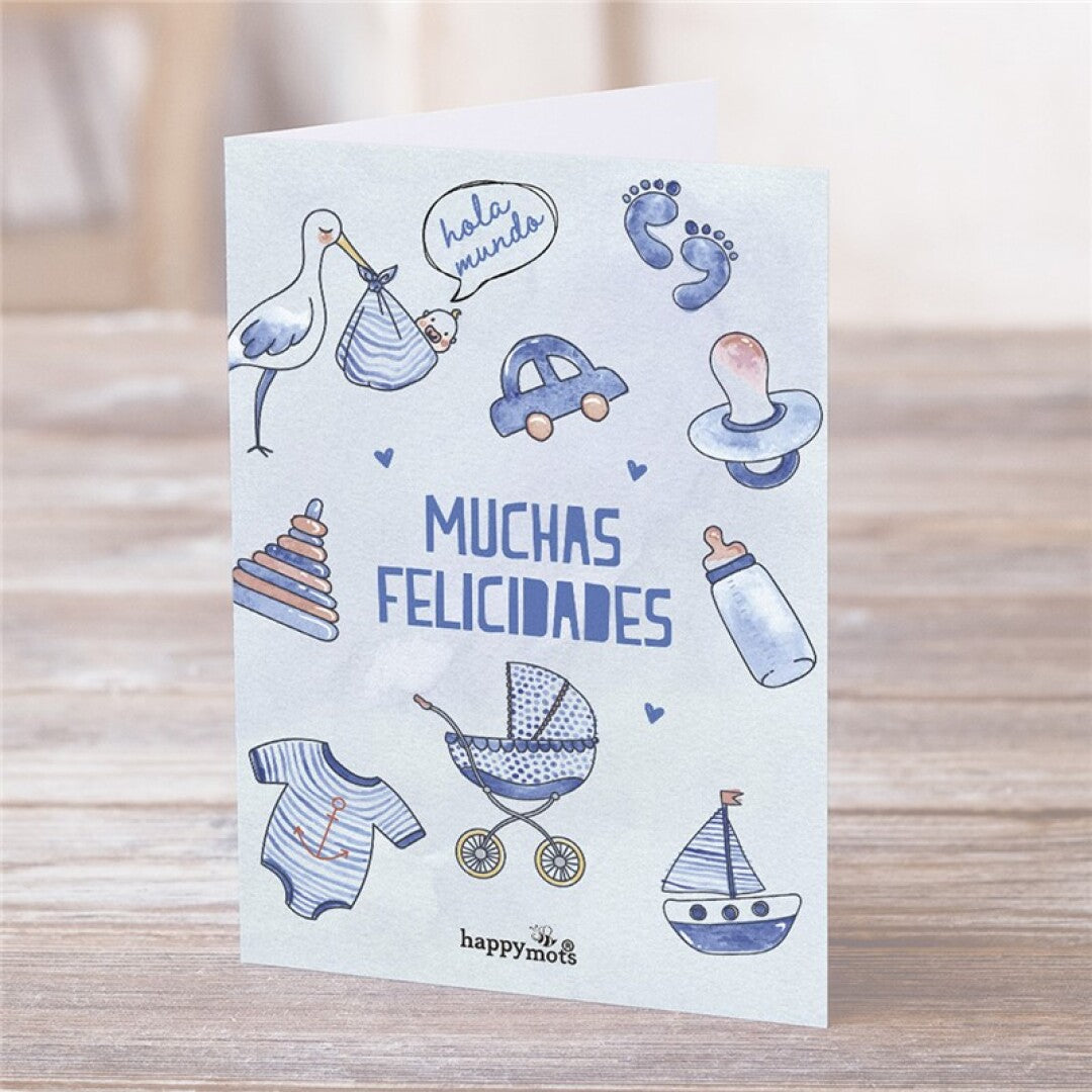 Postal - Hola Mundo. Muchas felicidades (Azul)