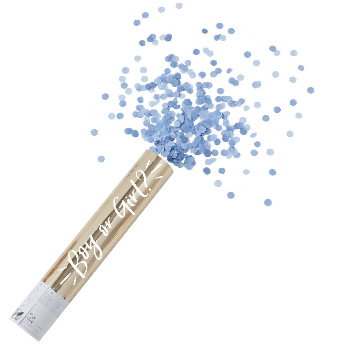 Cañón de confeti para revelación de género con confeti azul- ¡ES UN NIÑO!
