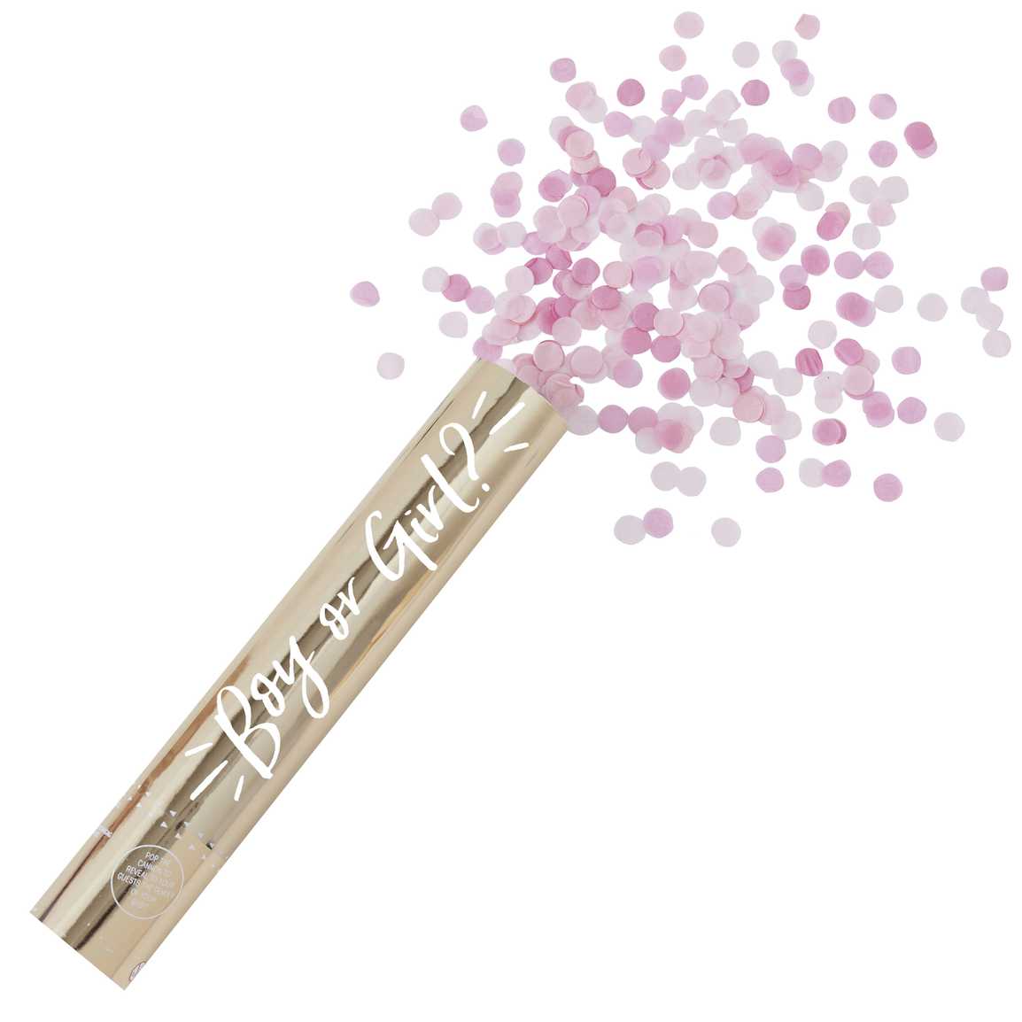Cañón de confeti para revelación de género con confeti rosa- ¡ES UNA NIÑA!