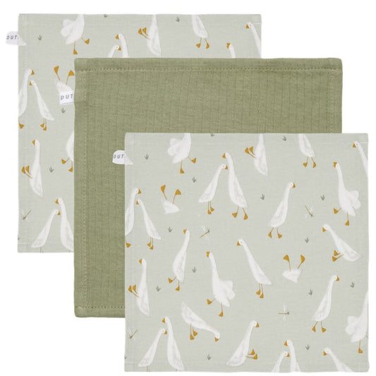 SET 3 TOALLITAS FACIALES PEQUEÑAS OCAS/OLIVE - LITTLE DUTCH
