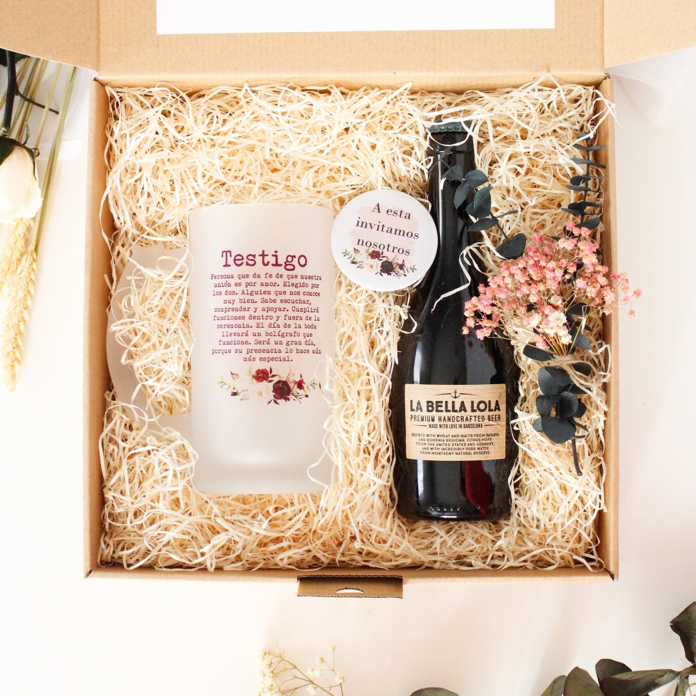 KIT DE CERVEZA PARA TESTIGO DE BODA, DISEÑO FLORES - Be Love