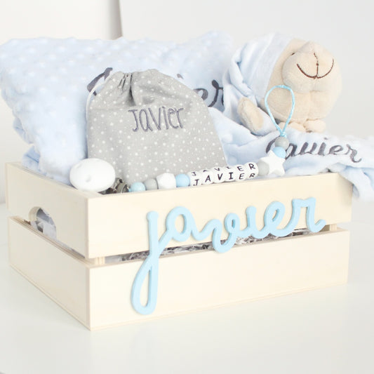 Canastilla PERSONALIZADA Recién Nacido en cajita de Madera- Be Love