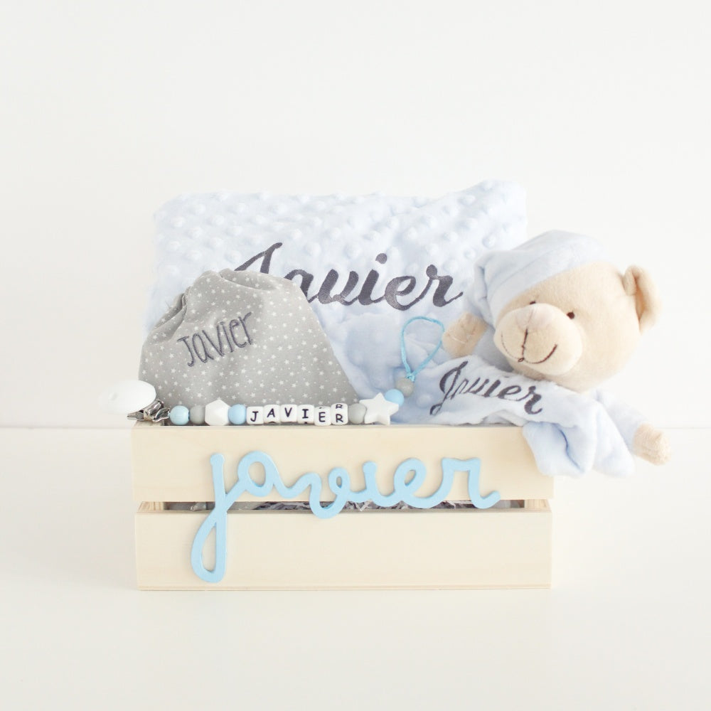 Canastilla PERSONALIZADA Recién Nacido en cajita de Madera- Be Love