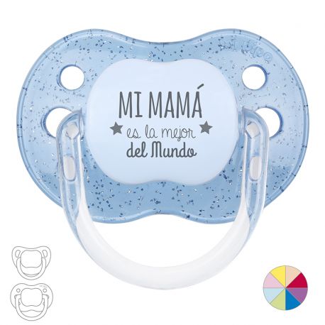 Chupete MI MAMÁ ES LA MEJOR DEL MUNDO Glitter Azul/Rosa- Mi Pipo