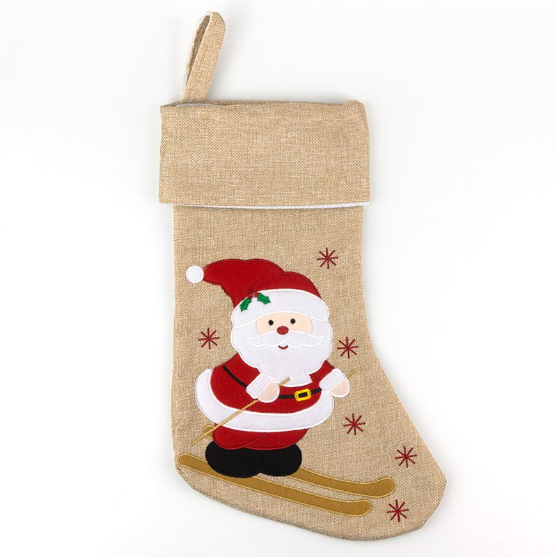 Calcetin Premium de Navidad PAPÁ NOEL Esquiador (yute) - Mi Pipo