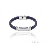 Pulsera Acero Cuero Trenzado Azul Placa