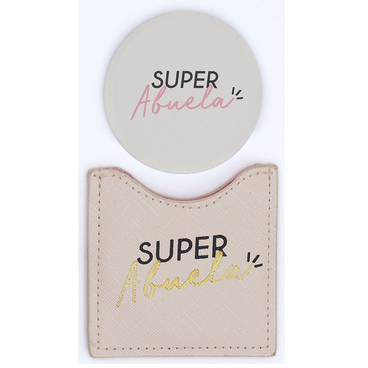 Espejo de Bolsillo SÚPER ABUELA Beige Rosa Negro y Dorado - DRAEGER