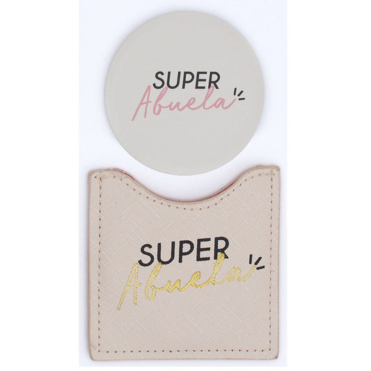 Espejo de Bolsillo SÚPER ABUELA Beige Rosa Negro y Dorado - DRAEGER