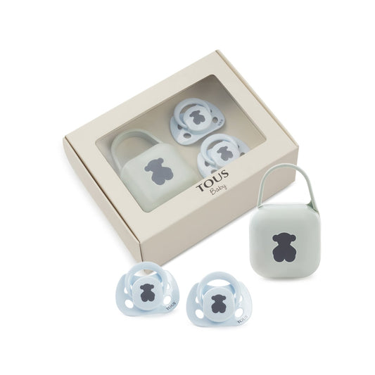 Pack de 2 Chupetes + Porta Chupete BEAR Azul Celeste - Tous Baby