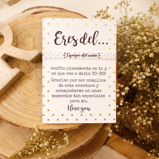 PULSERA+POSTAL “EQUIPO DEL NOVIO” DISEÑO LUNARES- Be Love