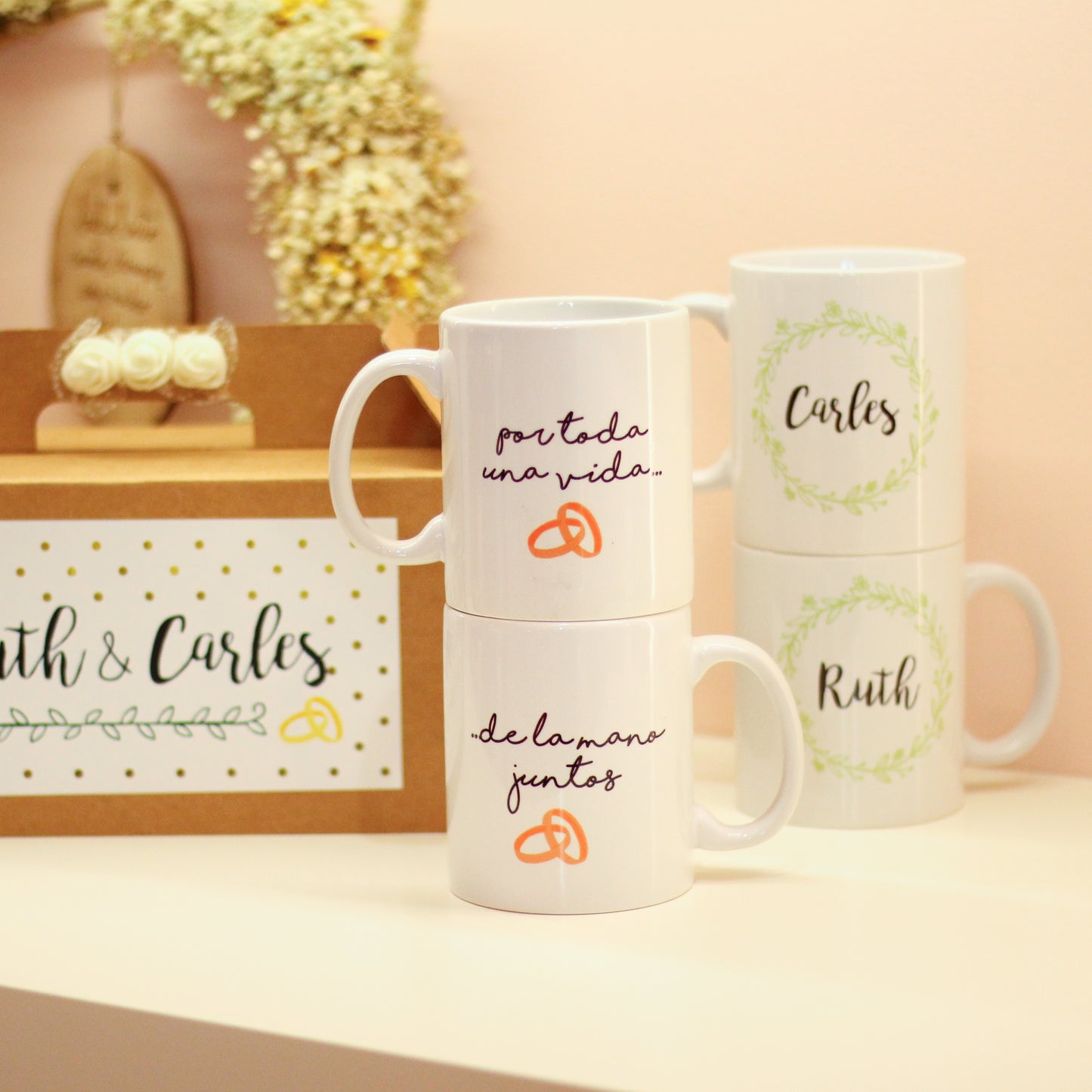 Kit Personalizado Tazas “Por toda una vida...de la mano juntos”- Be Love