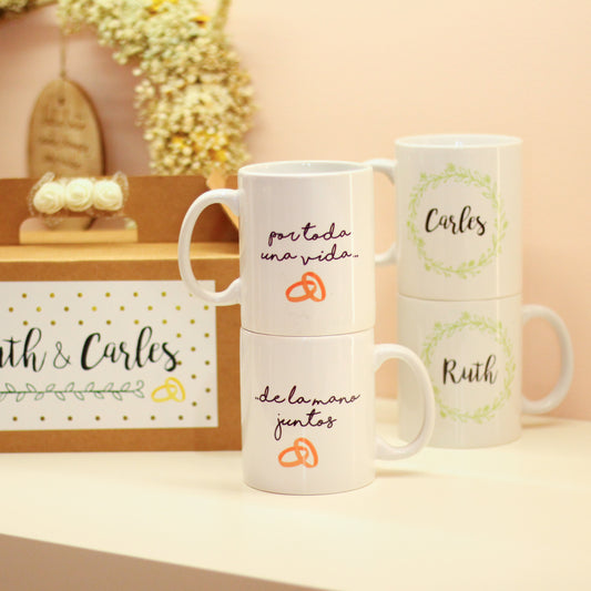 Kit Personalizado Tazas “Por toda una vida...de la mano juntos”- Be Love