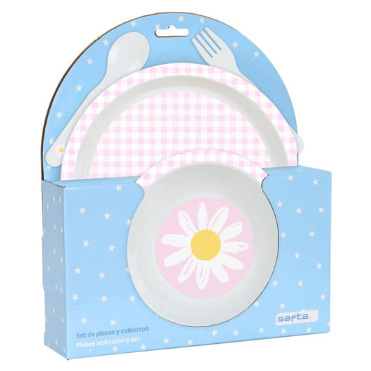 Set Platos y Cubiertos FLORES Preescolar - Safta
