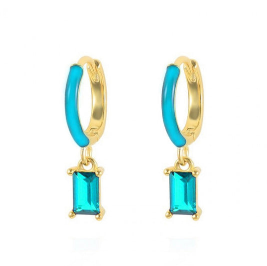 Pendientes Aro Dorado Esmalte Circ Turquesa