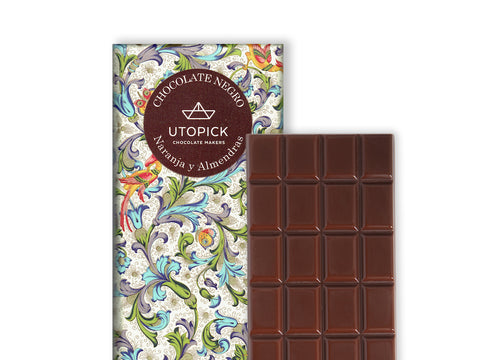 Tableta de Chocolate Negro NARANJA Y ALMENDRAS - UTOPICK
