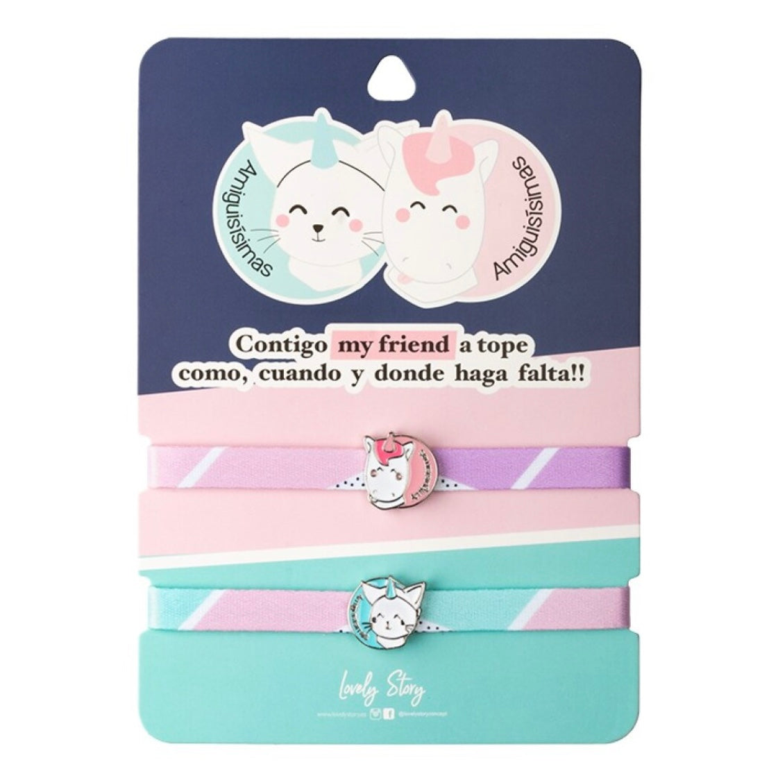 Pack de 2 Pulseras con Charm Gato y Unicornio CONTIGO MY FRIEND MUY A TOPE - Lovely Story