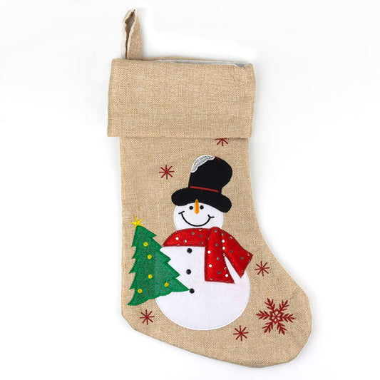 Calcetin Premium de Navidad MUÑECO DE NIEVE (yute) - Mi Pipo