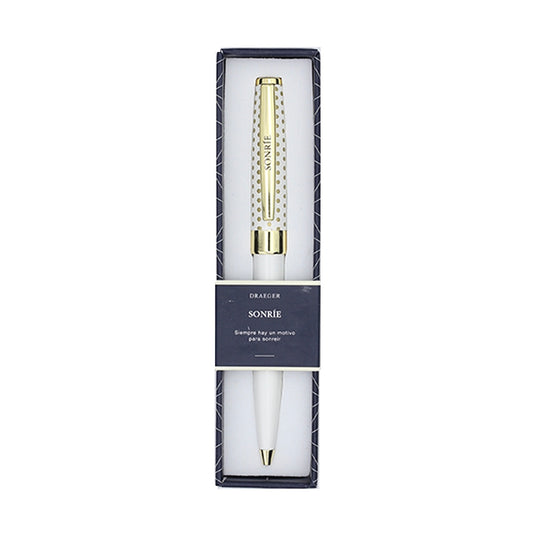 Bolígrafo SONRÍE Blanco y Dorado - DRAEGER