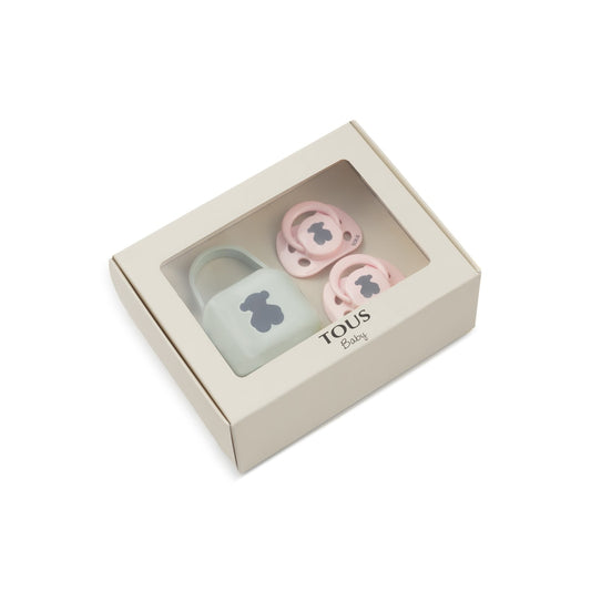 Pack de 2 Chupetes + Porta Chupete BEAR Rosa - Tous Baby