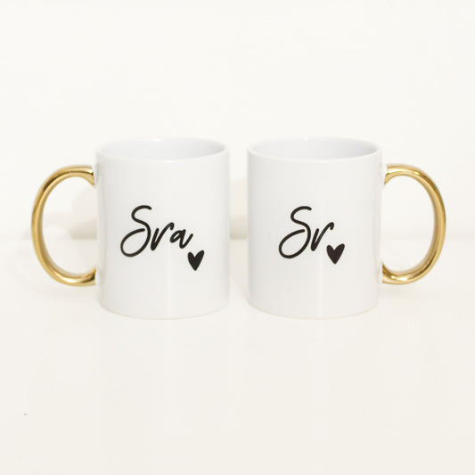 Tazas Sr y Sra asa Dorada- Personalizables