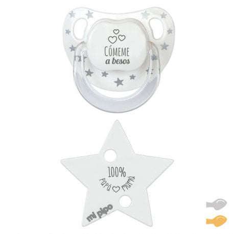 Pack Chupete+Broche COMEME A BESOS Rosa - Mi Pipo
