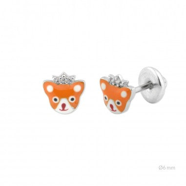 Pendientes Zorrito con Corona-Plata