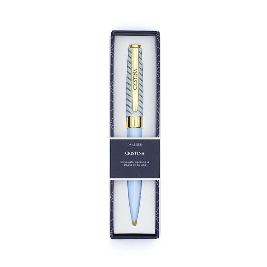 Bolígrafo CRISTINA Azul Pastel y Dorado- DRAEGER