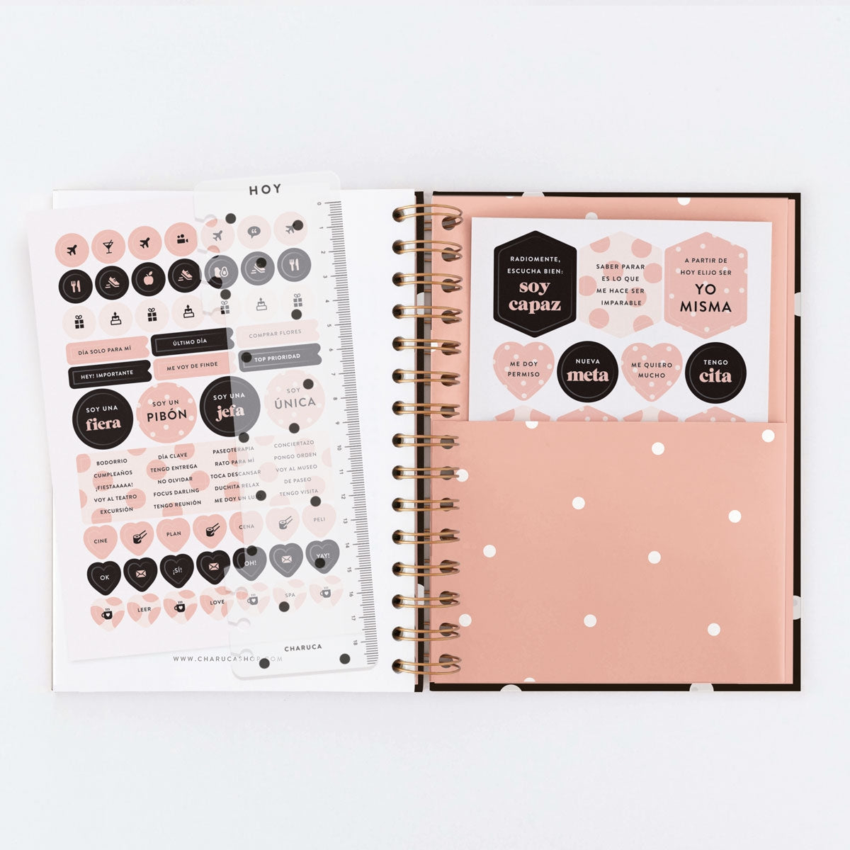 Agenda SIN FECHAS Semana Vista + Notas NEGRA - CHARUCA