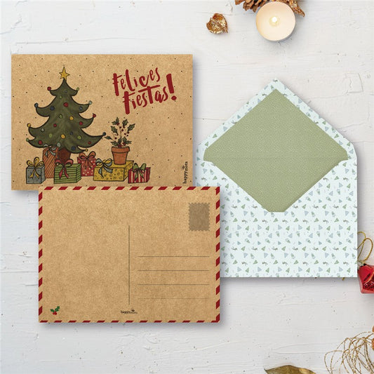 Tarjetón de Navidad FELICES FIESTAS Árbol- Happy Mots