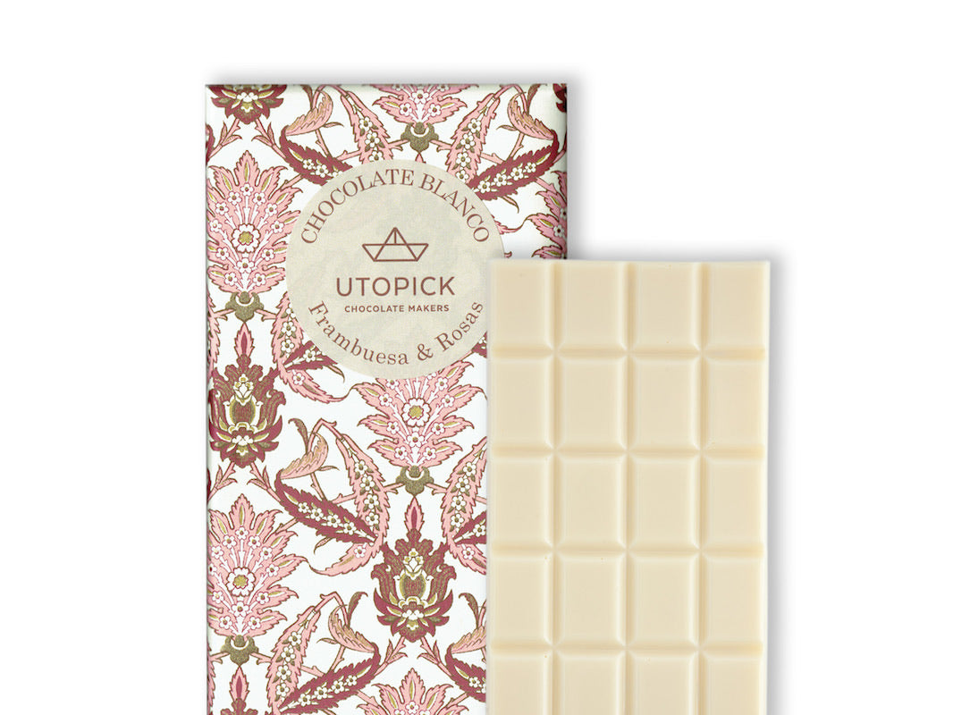 Tableta de Chocolate Blanco FRAMBUESAS Y ROSAS - UTOPICK