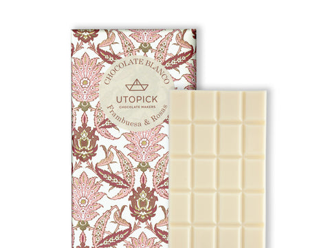 Tableta de Chocolate Blanco FRAMBUESAS Y ROSAS - UTOPICK