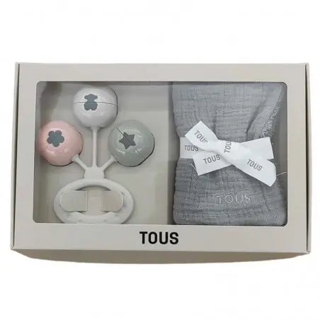SET BEBÉ SONAJERO CON MINI MUSELINA GRIS DE TOUS