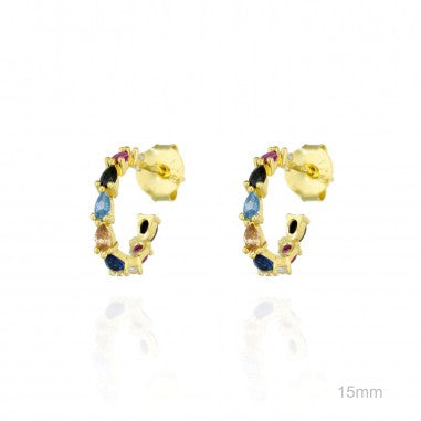 Pendientes Aro Dorado Circ Colores-Plata de Ley Chapada